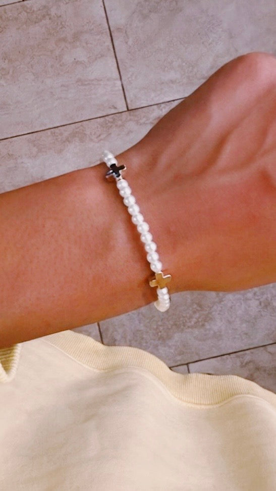 The Pearl Cross Charm Bracelet